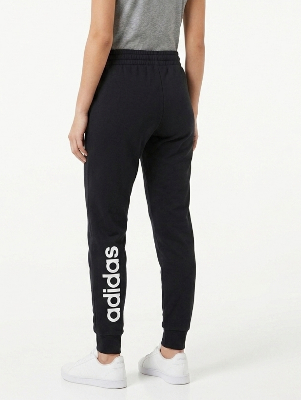 Adidas Black Tapered Sweatpants with Large Leg Logo - Size M